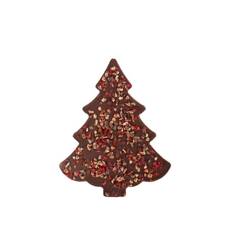 Mendiant sapin au chocolat noir et framboise Hover